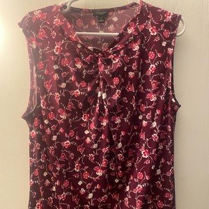 Ann Taylor Floral Knot Neck Mixed Media Sleeveless Top